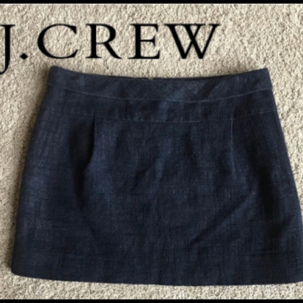 J CREW Navy Blue Linen Tweed Mica Mini Skirt